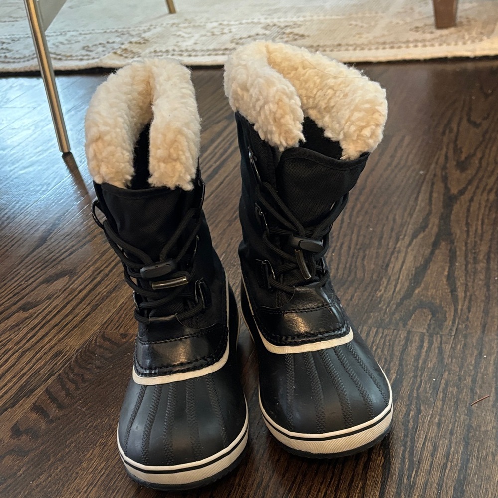 Sorel Black and Cream Kids Snow Boots